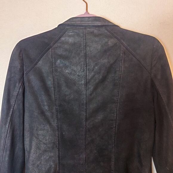 Lamarque Olivia Black Suede Leather Moto Biker Jacket Small Drape front - Picture 5 of 15